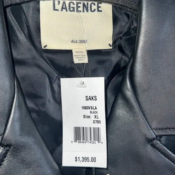 🌟NWT L’AGENCE ONNA BLACK LEATHER CROP BIKER JACKET SIZE XL - Picture 14 of 14